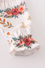 Orange floral print bow baby romper