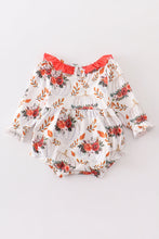 Orange floral print bow baby romper