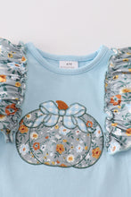 Blue floral pumpkin applique ruffle baby romper