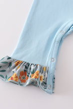 Blue floral pumpkin applique ruffle baby romper