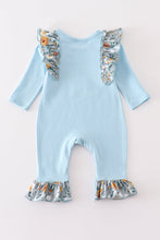 Blue floral pumpkin applique ruffle baby romper