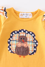 Mustard thanksgiving turkey applique ruffle romper