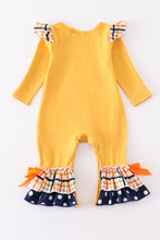 Mustard thanksgiving turkey applique ruffle romper
