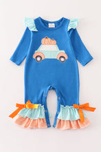 Navy pumpkin car applique ruffle baby romper - ARIA KIDS