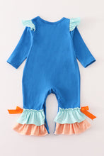 Navy pumpkin car applique ruffle baby romper - ARIA KIDS
