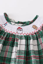 Green plaid santa claus smocked baby romper