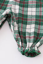 Green plaid santa claus smocked baby romper