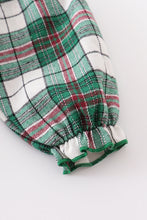 Green plaid santa claus smocked baby romper