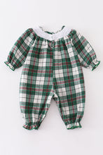 Green plaid santa claus smocked baby romper
