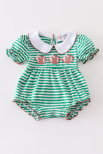 Green stripe football applique baby romper