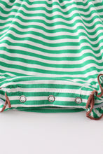 Green stripe football applique baby romper