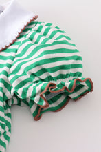 Green stripe football applique baby romper