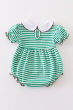 Green stripe football applique baby romper