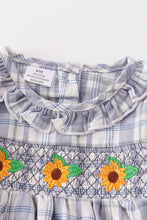 Blue plaid sunflower smocked ruffle bay romper - ARIA KIDS