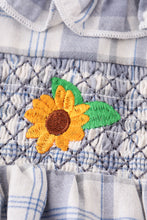 Blue plaid sunflower smocked ruffle bay romper - ARIA KIDS