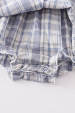 Blue plaid sunflower smocked ruffle bay romper - ARIA KIDS