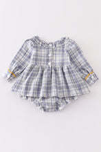Blue plaid sunflower smocked ruffle bay romper - ARIA KIDS