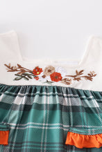 Green plaid floral applique pocket romper - ARIA KIDS