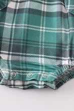 Green plaid floral applique pocket romper - ARIA KIDS