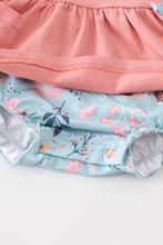 Pink floral print ruffle baby romper