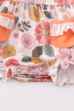 Orange floral print ruffle baby romper - ARIA KIDS