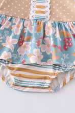 Beige floral print ruffle baby girl romper - ARIA KIDS