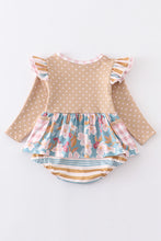 Beige floral print ruffle baby girl romper - ARIA KIDS