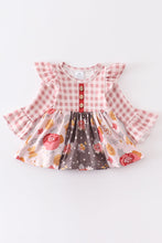 Brown plaid floral print ruffle baby romper - ARIA KIDS
