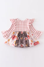 Brown plaid floral print ruffle baby romper - ARIA KIDS