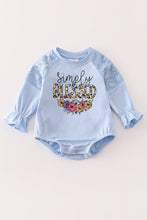 Blue "SIMPLY BLESSED" ruffle baby romper - ARIA KIDS