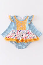 Blue floral print ruffle baby romper - ARIA KIDS