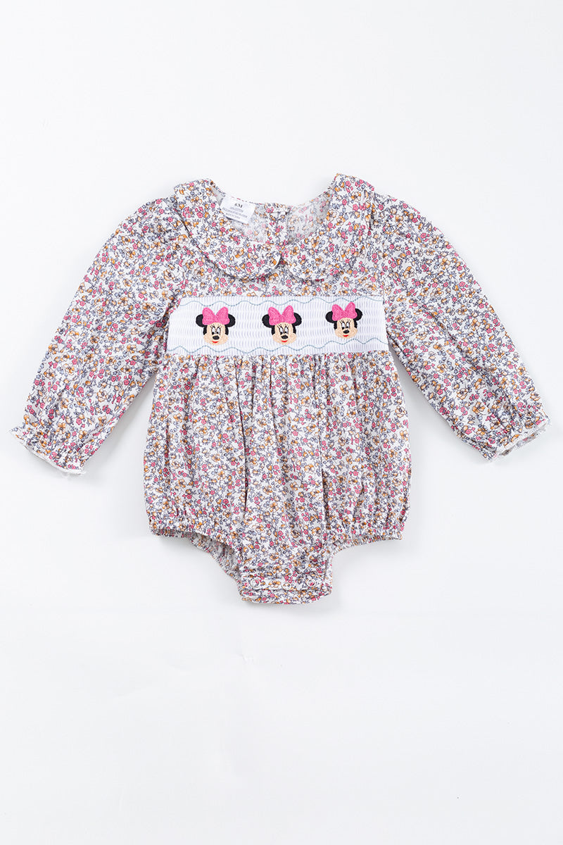 Floral print charactor smocked baby romper - ARIA KIDS