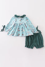 Green velvet floral ruffle baby set - ARIA KIDS