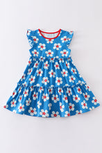 Platinum Blue & white floral print ruffle dress - ARIA KIDS