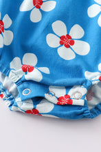 Platinum Blue & white floral print ruffle girl bubble - ARIA KIDS