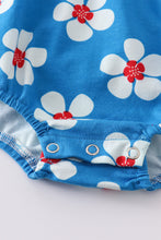 Platinum Blue & white floral print ruffle girl romper - ARIA KIDS