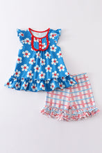 Platinum Blue & white floral print ruffle girl set - ARIA KIDS