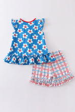 Platinum Blue & white floral print ruffle girl set - ARIA KIDS
