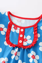 Platinum Blue & white floral print ruffle girl set - ARIA KIDS