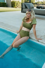 Green smocked bikini 2pc women swimsuit - ARIA KIDS