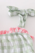 Green seersucker gingham one-piece girl swimsuit - ARIA KIDS