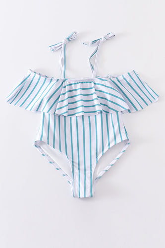 Blue stripe strap girl swimsuit one piece UPF50+ - ARIA KIDS