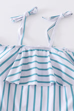 Blue stripe strap girl swimsuit one piece UPF50+