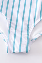 Blue stripe strap girl swimsuit one piece UPF50+