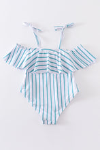 Blue stripe strap girl swimsuit one piece UPF50+