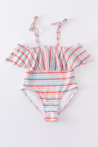 Rainbow stripe strap girl swimsuit one piece UPF50+ - ARIA KIDS