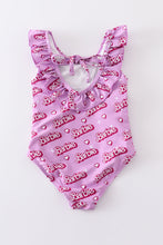 Pink barbie print ruffle girl swimsuit UPF50+