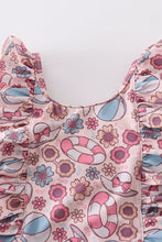 Pink beach fun print ruffle girl swimsuit UPF50+ - ARIA KIDS