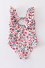 Pink beach fun print ruffle girl swimsuit UPF50+ - ARIA KIDS