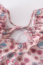 Pink beach fun print ruffle girl swimsuit UPF50+